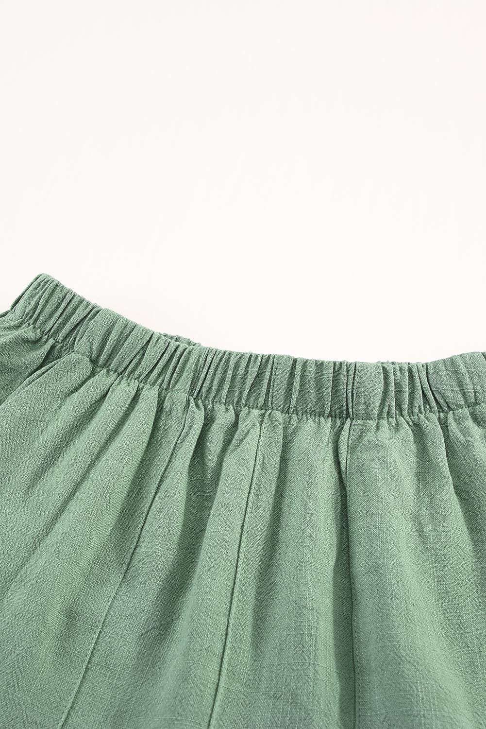 Green Ruffle Shorts with High Waist and Pockets