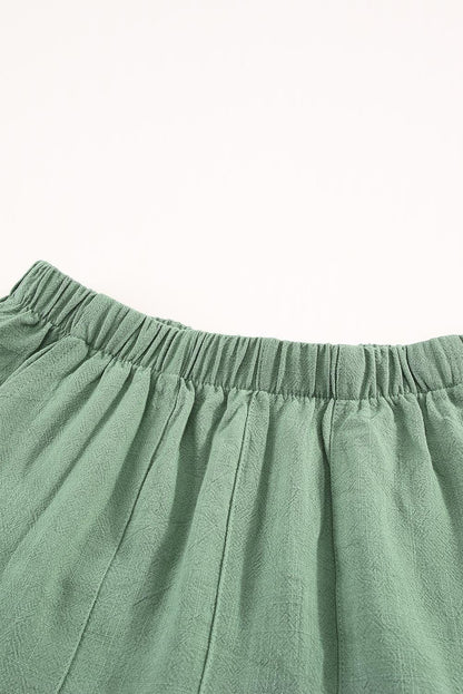 Green Ruffle Shorts with High Waist and Pockets