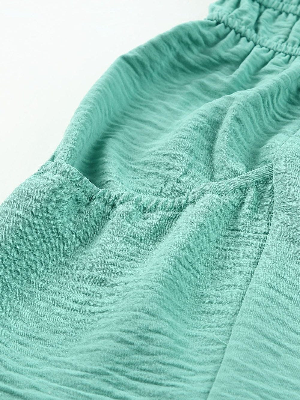 Green Shirred High Waist Sleeveless V Neck Jumpsuit