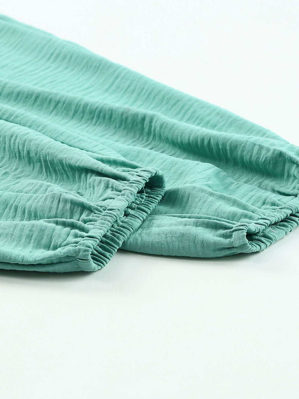 Green Shirred High Waist Sleeveless V Neck Jumpsuit