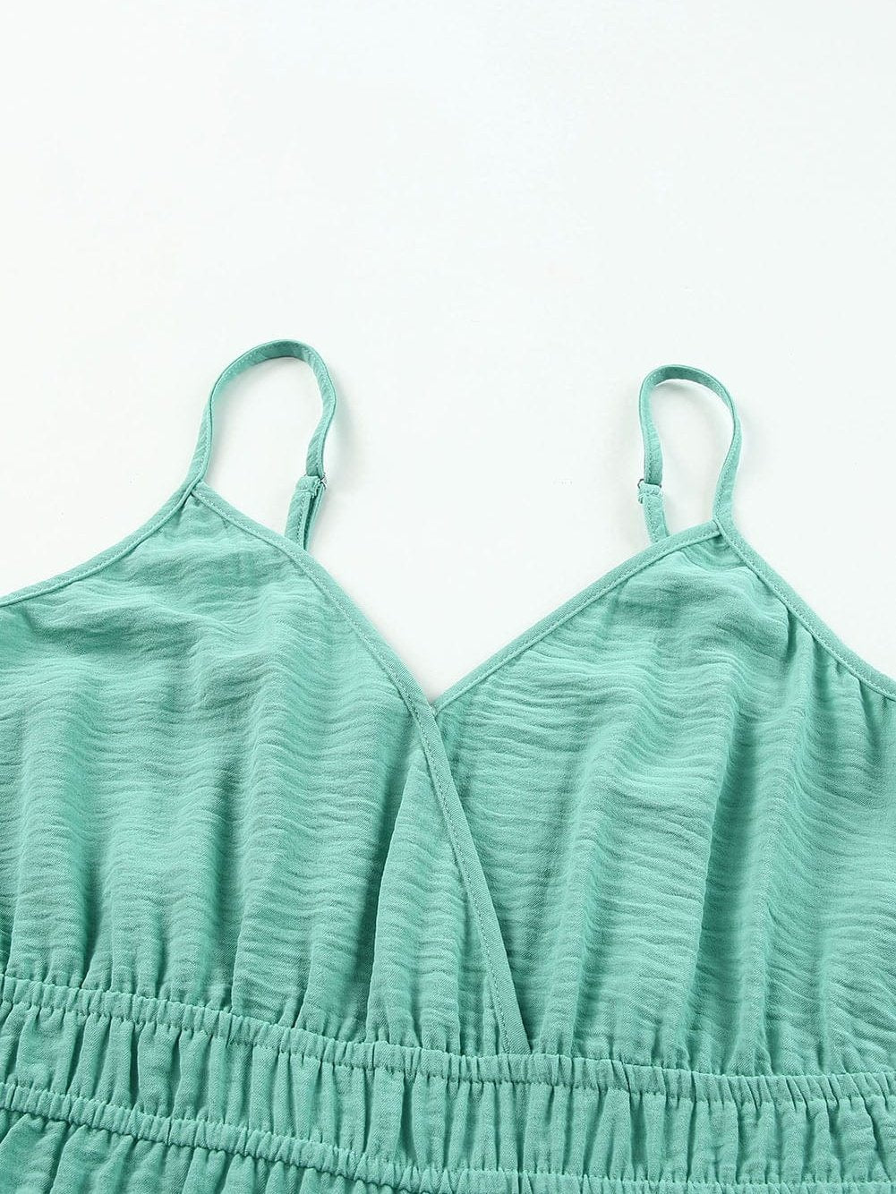 Green Shirred High Waist Sleeveless V Neck Jumpsuit