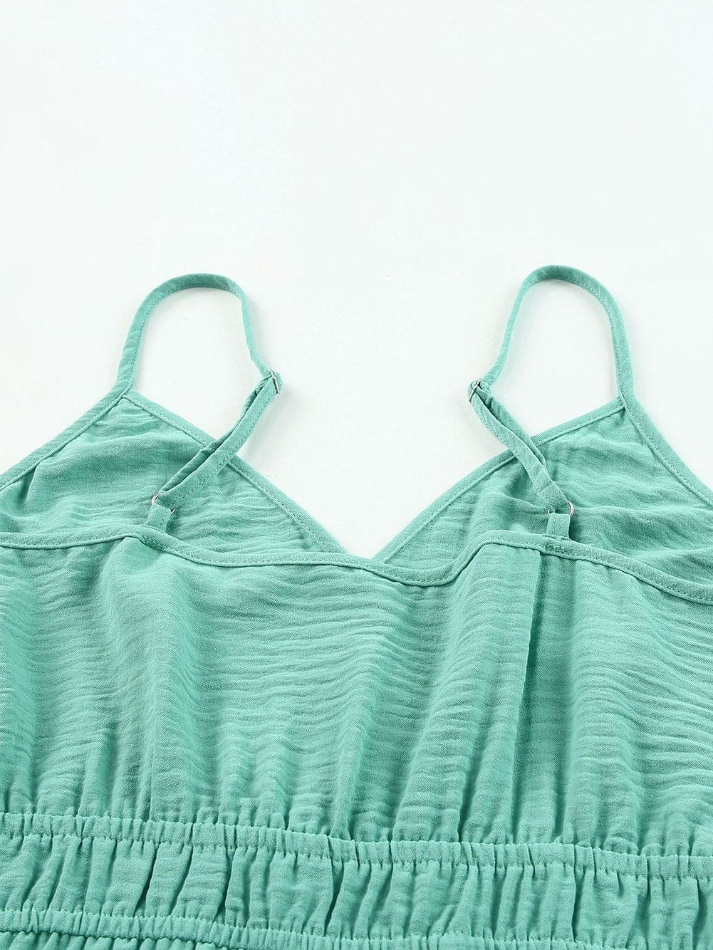 Green Shirred High Waist Sleeveless V Neck Jumpsuit