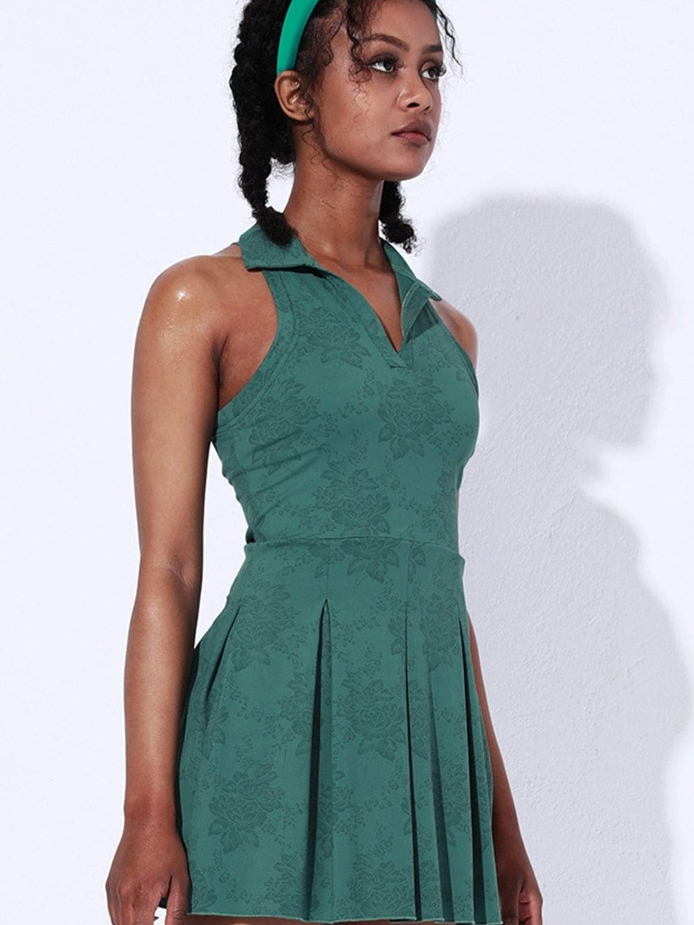 Green Sleeveless V Neck Collared Mini Sports Dress