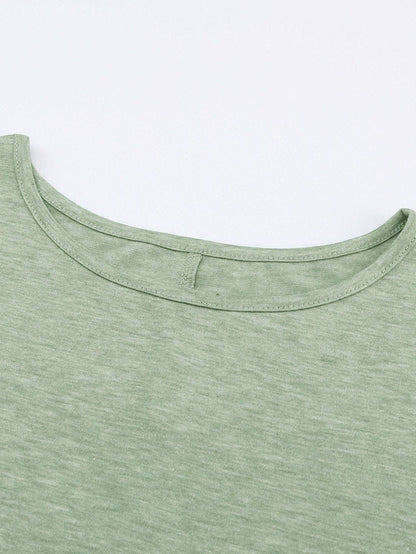 Green Smocked 3/4 Sleeve Relaxed Fit Top with Ruffle Detail