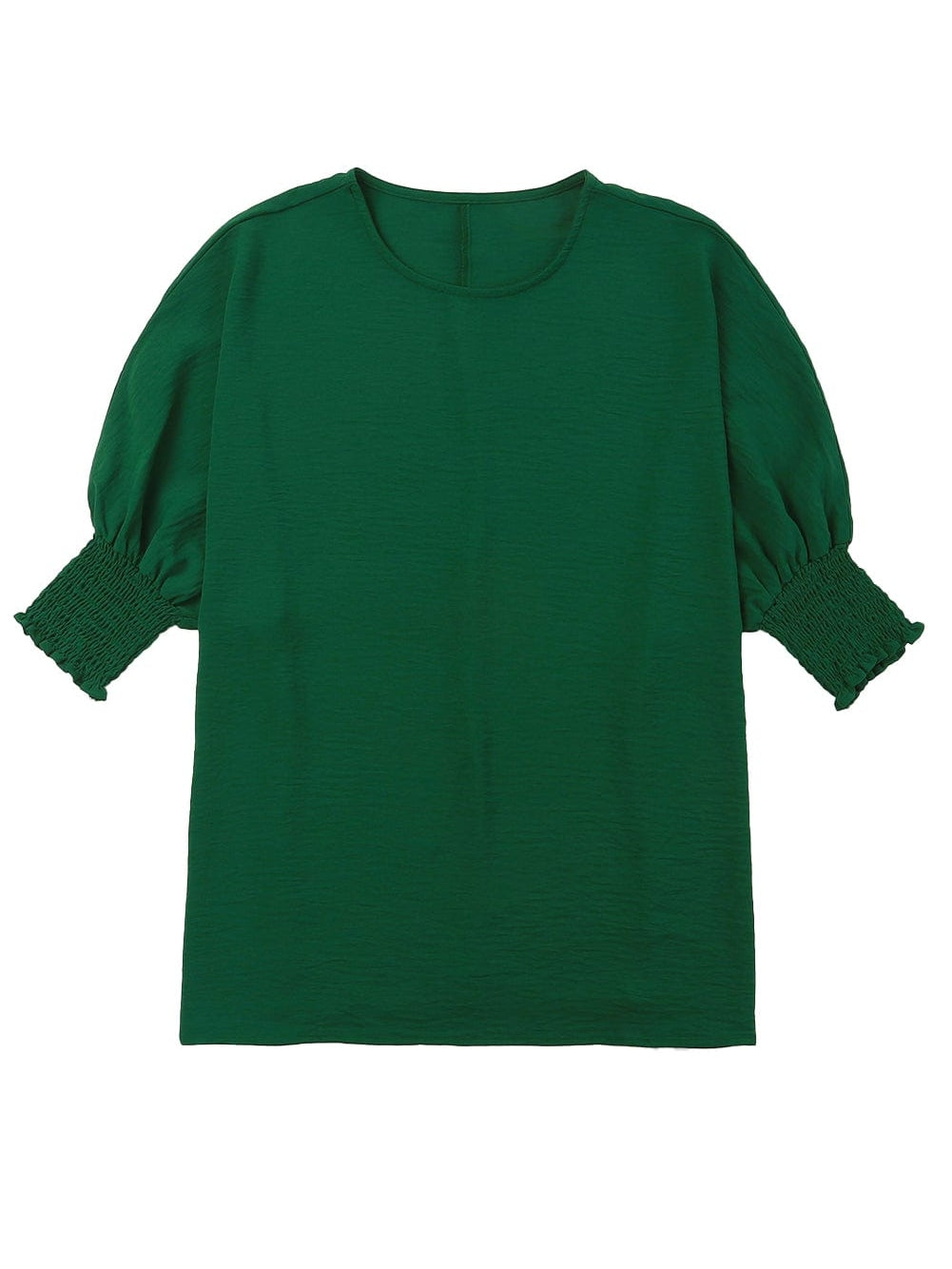 Green Smocked Cuff Shift Blouse
