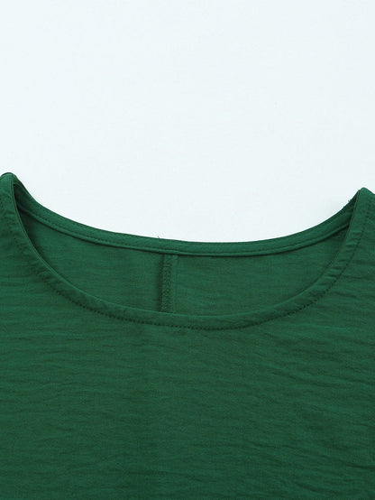 Green Smocked Cuff Shift Blouse