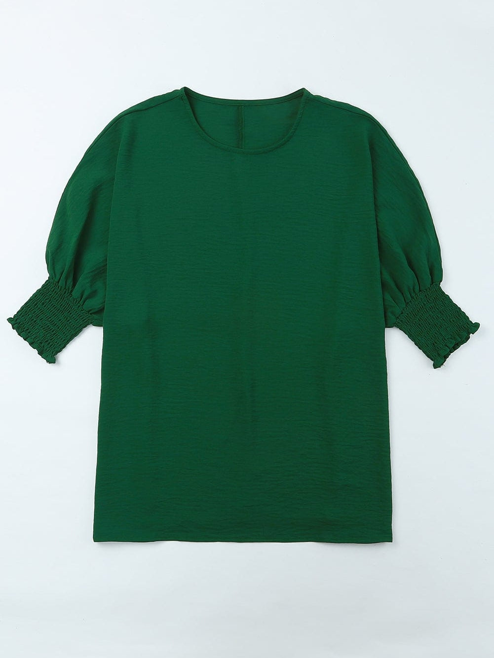 Green Smocked Cuff Shift Blouse
