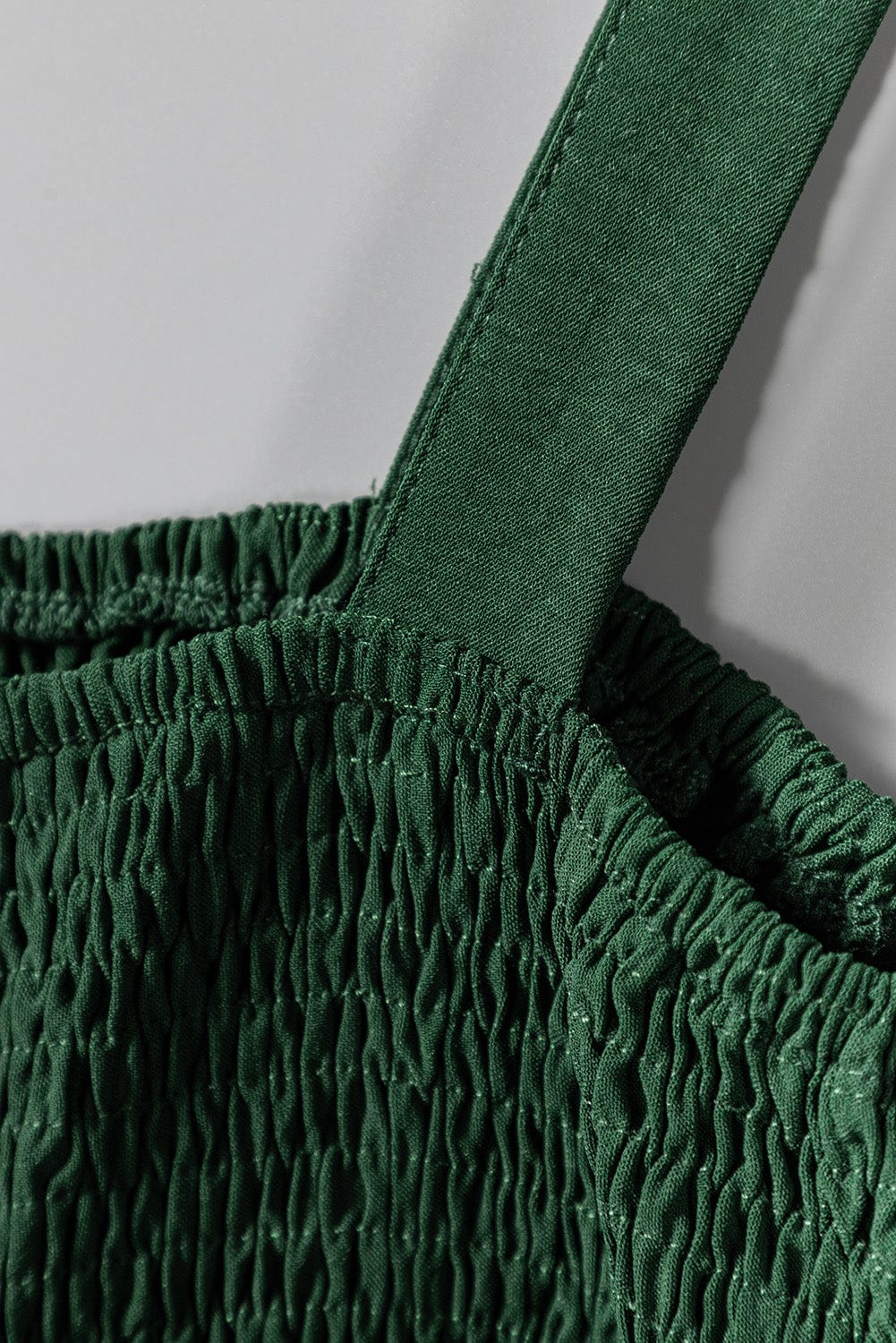 Green Smocked Sleeveless Jumpsuit with Wide Leg and Pockets