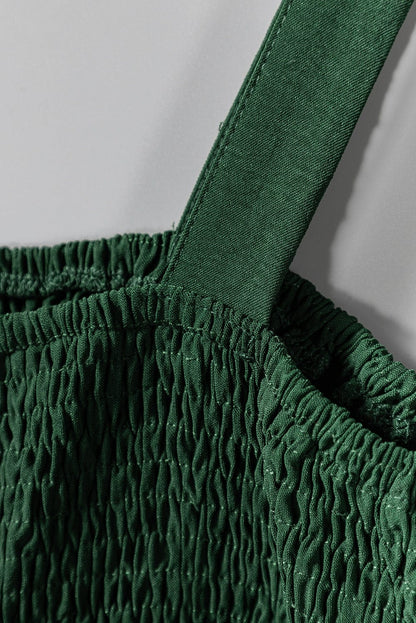 Green Smocked Sleeveless Jumpsuit with Wide Leg and Pockets