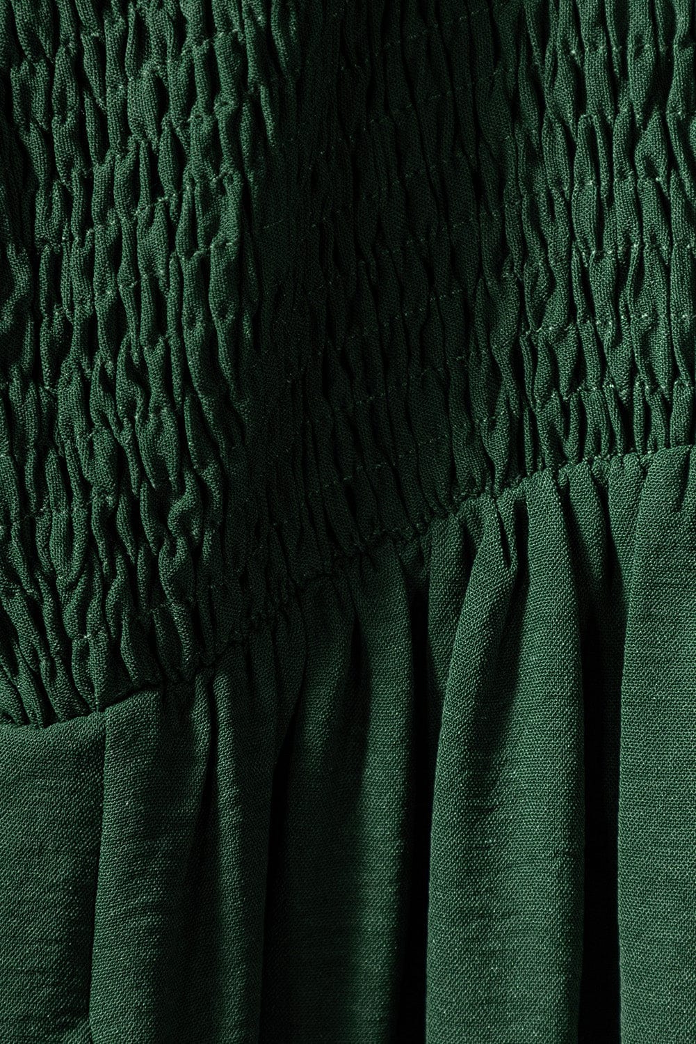 Green Smocked Sleeveless Jumpsuit with Wide Leg and Pockets