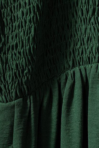 Green Smocked Sleeveless Jumpsuit with Wide Leg and Pockets