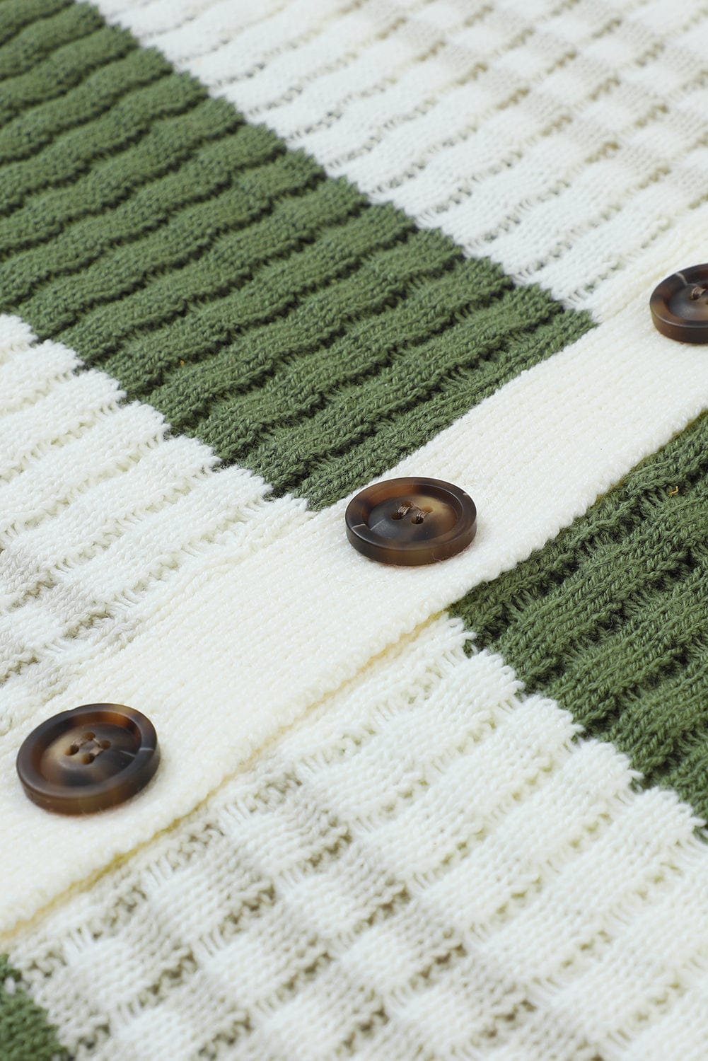 Green Striped Knit Button-Up Cardigan