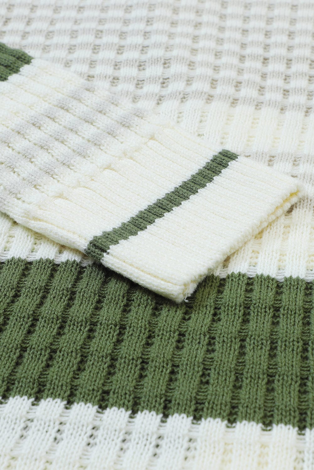 Green Striped Knit Button-Up Cardigan