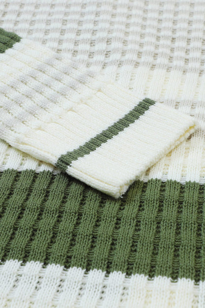 Green Striped Knit Button-Up Cardigan