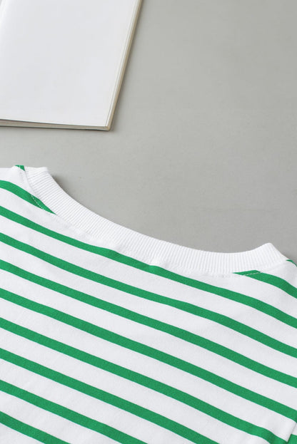 Green Striped Puff Sleeve Southern Belle Tee
