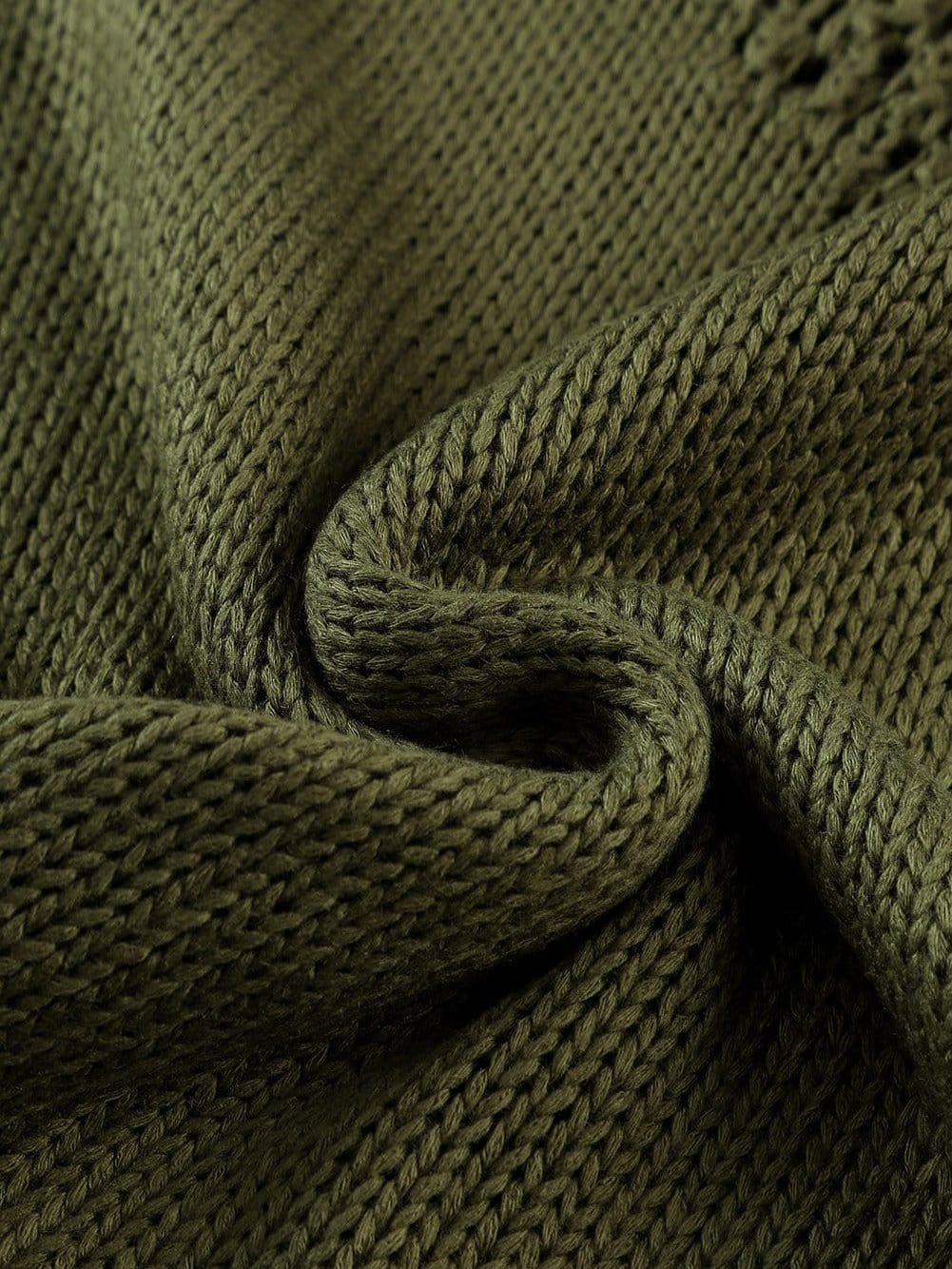 Green Textured Crochet Tassel Knit Top