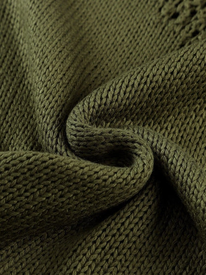 Green Textured Crochet Tassel Knit Top