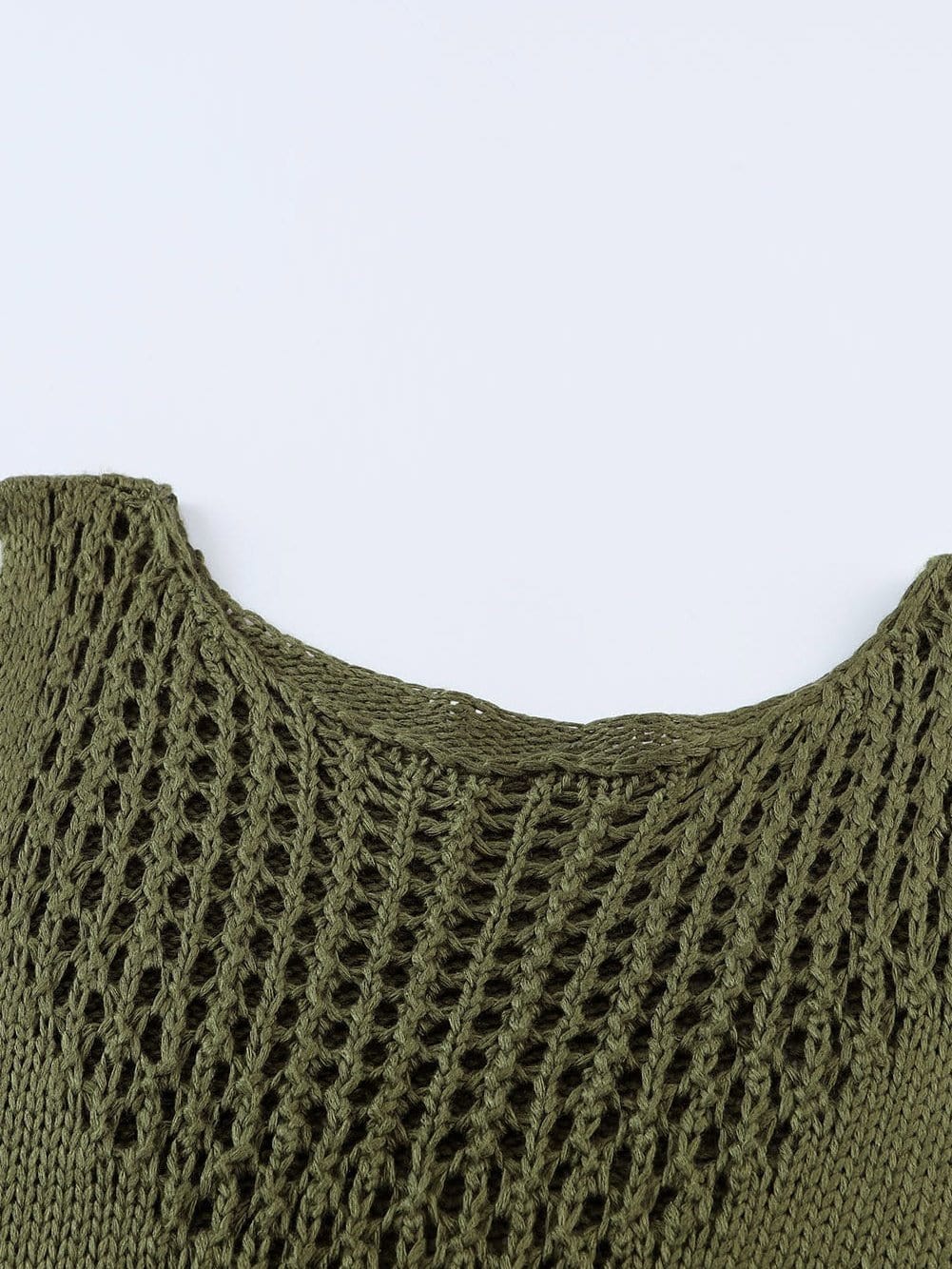 Green Textured Crochet Tassel Knit Top