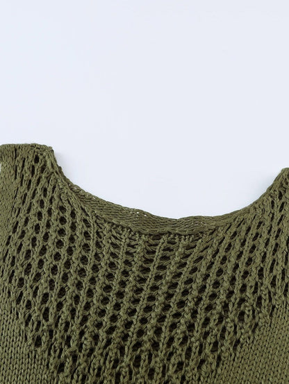 Green Textured Crochet Tassel Knit Top