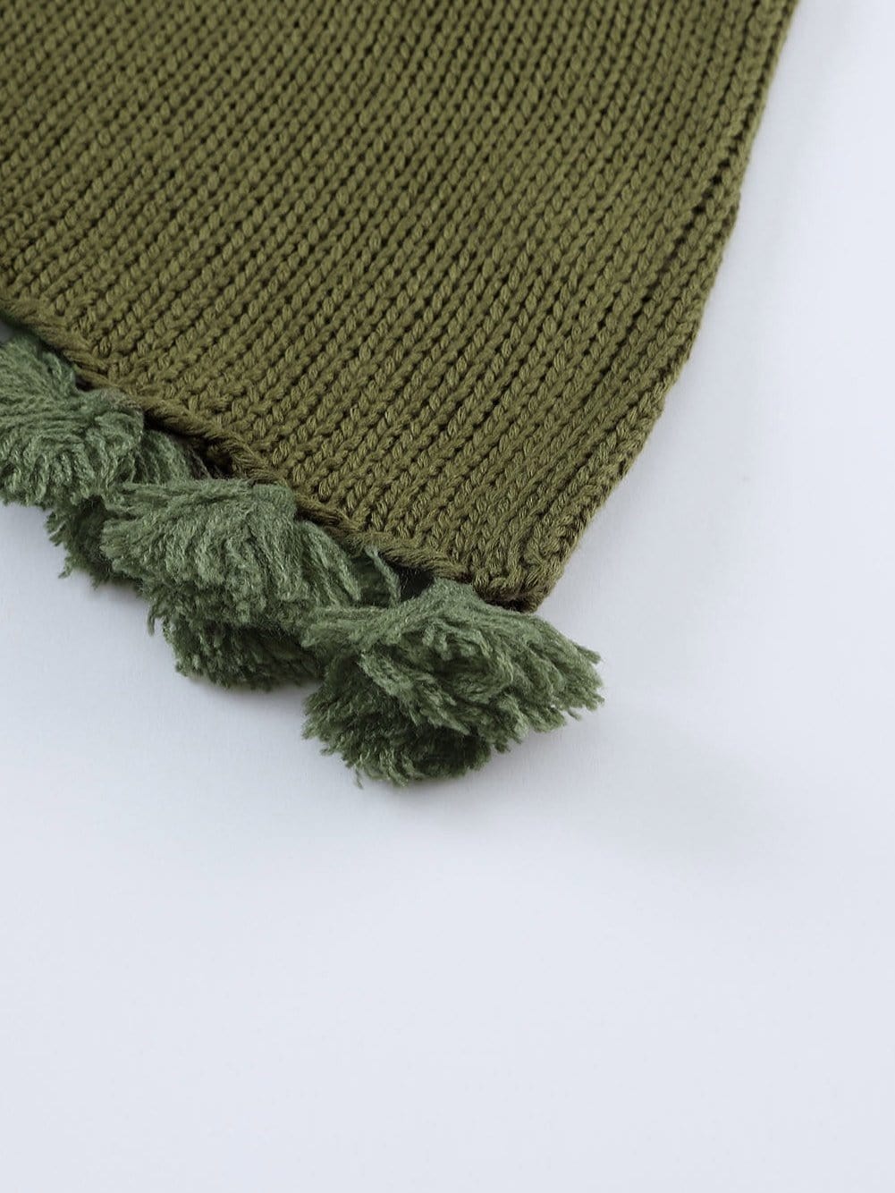 Green Textured Crochet Tassel Knit Top