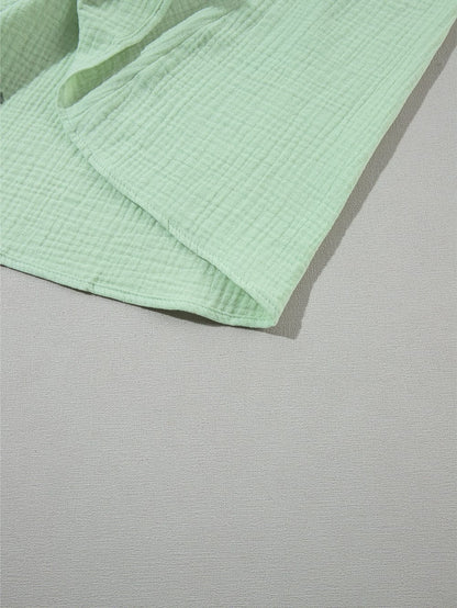 Green Textured Square Neck Bubble Sleeve Maxi Dress