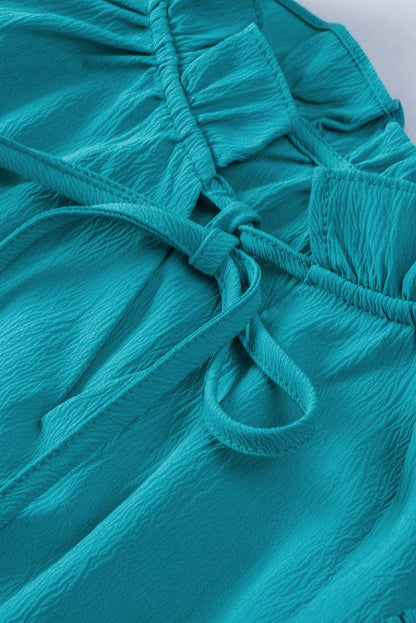 Green Tiered Ruffle-Sleeve Mini Dress with Handy Pockets