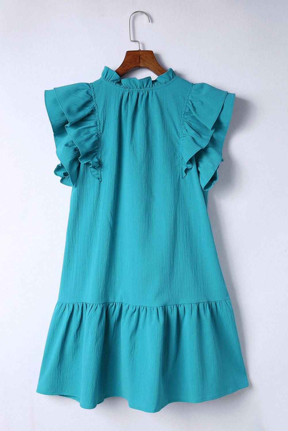 Green Tiered Ruffle-Sleeve Mini Dress with Handy Pockets