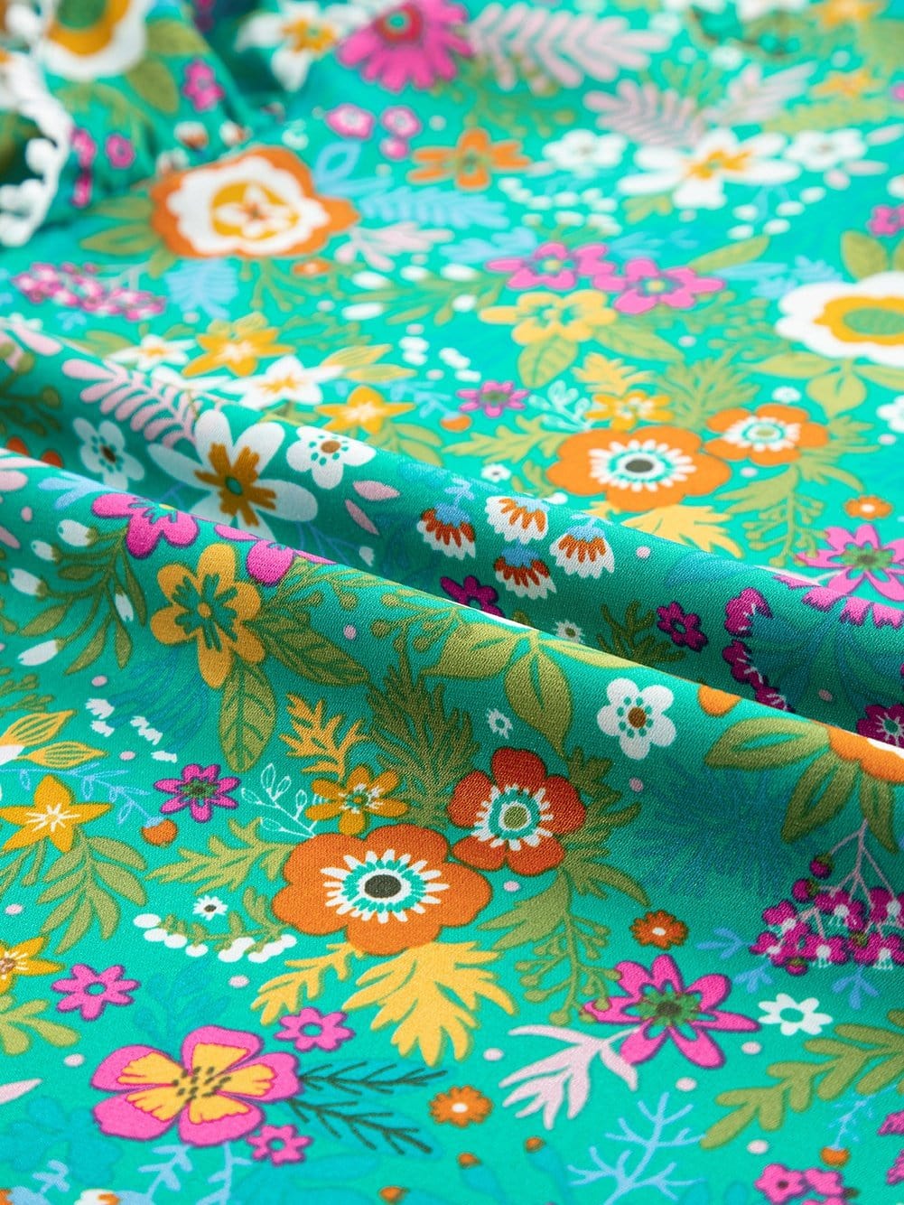 Green Tropical Paradise Flutter Sleeve Blouse with Lace Detail