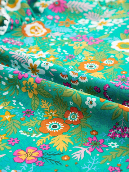 Green Tropical Paradise Flutter Sleeve Blouse with Lace Detail