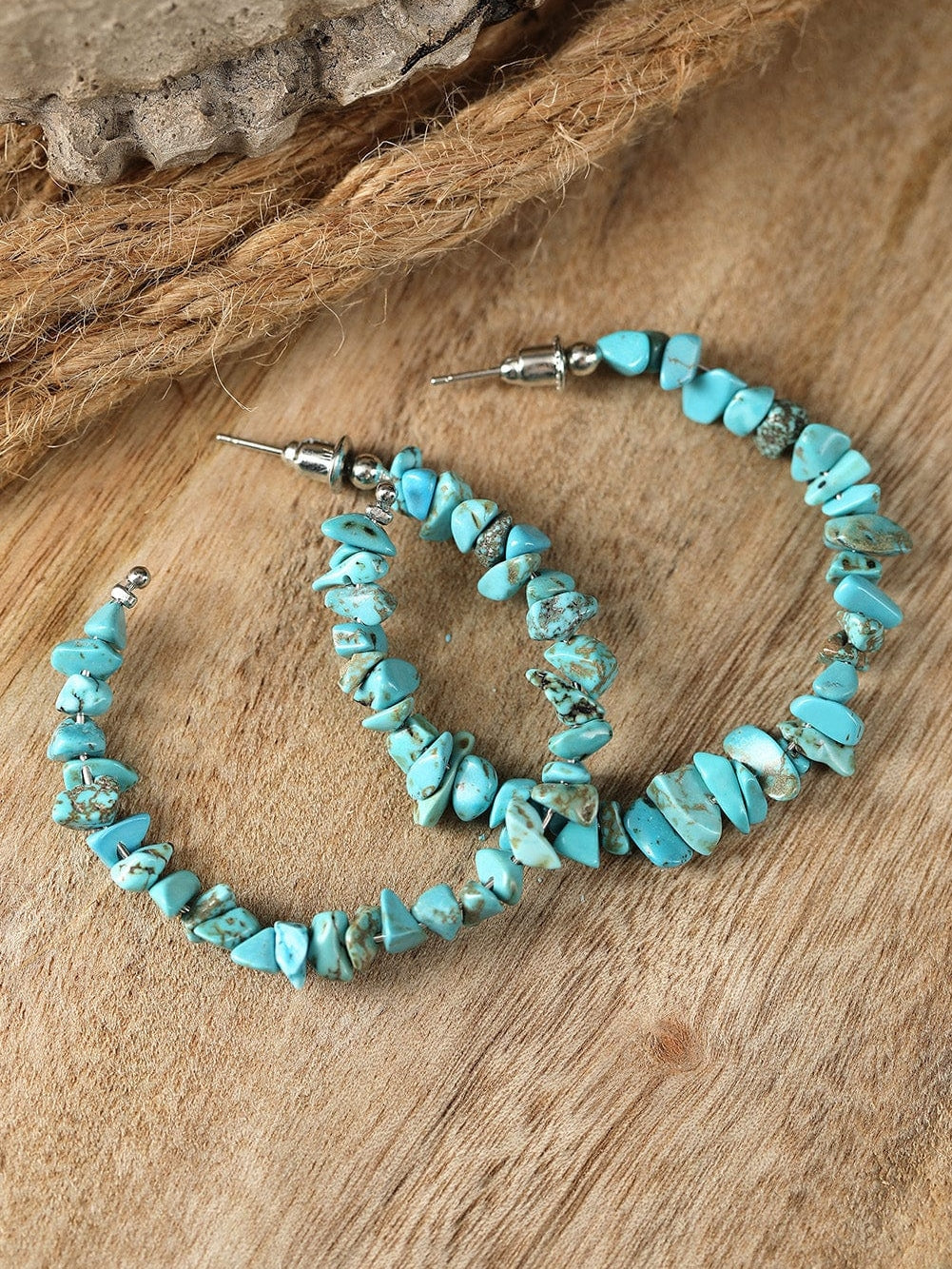 Green Turquoise Beaded C-shape Earrings with Western Flair