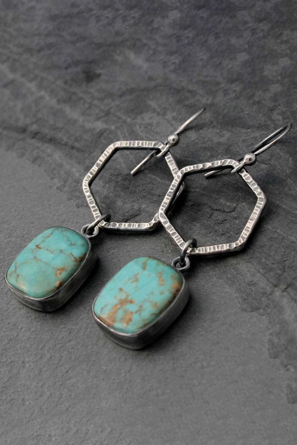 Green Turquoise Geometric Drop Earrings with Vintage Charm
