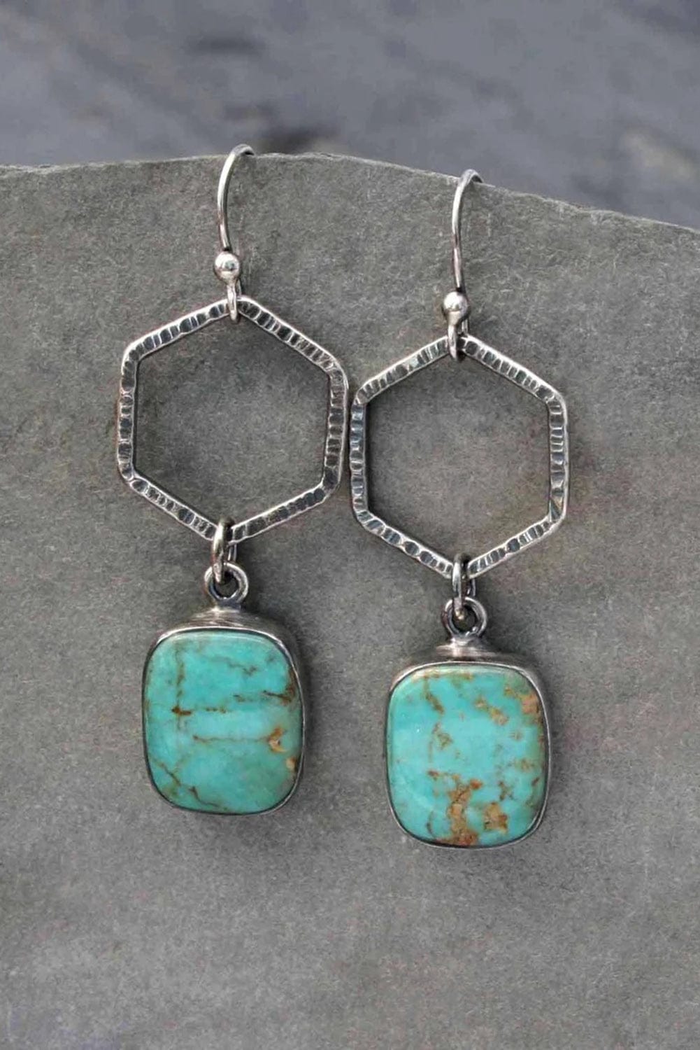 Green Turquoise Geometric Drop Earrings with Vintage Charm