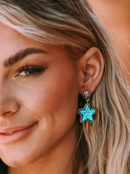 Green Turquoise Star Drop Vintage Western Earrings