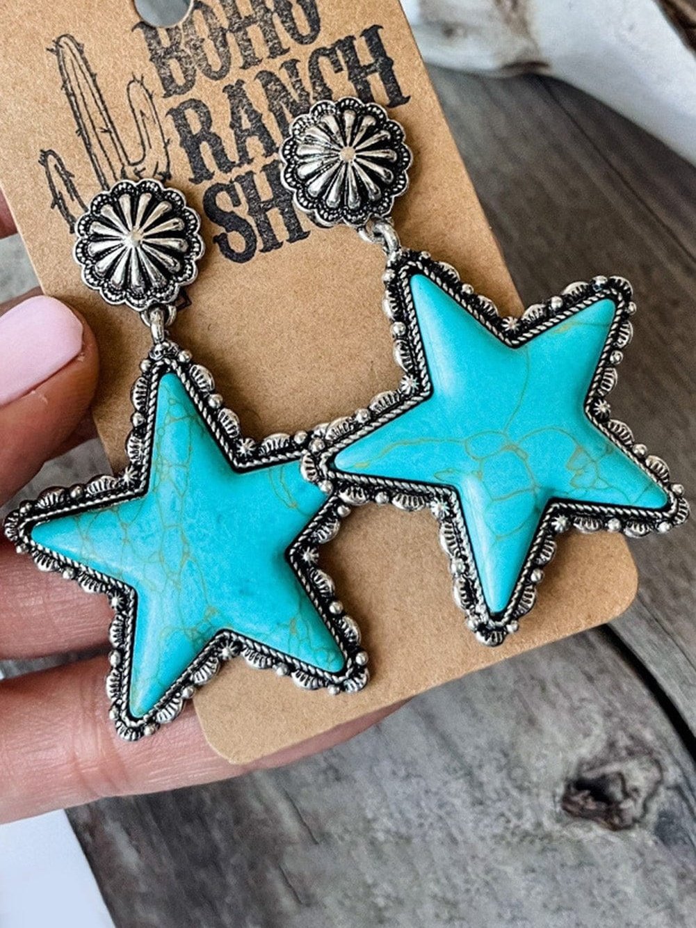 Green Turquoise Star Drop Vintage Western Earrings