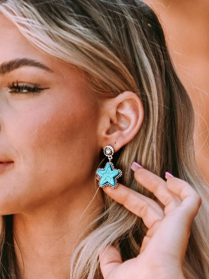 Green Turquoise Star Drop Vintage Western Earrings
