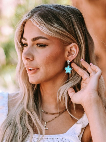 Green Turquoise Star Drop Vintage Western Earrings