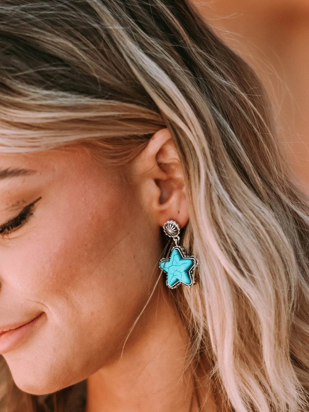Green Turquoise Star Drop Vintage Western Earrings
