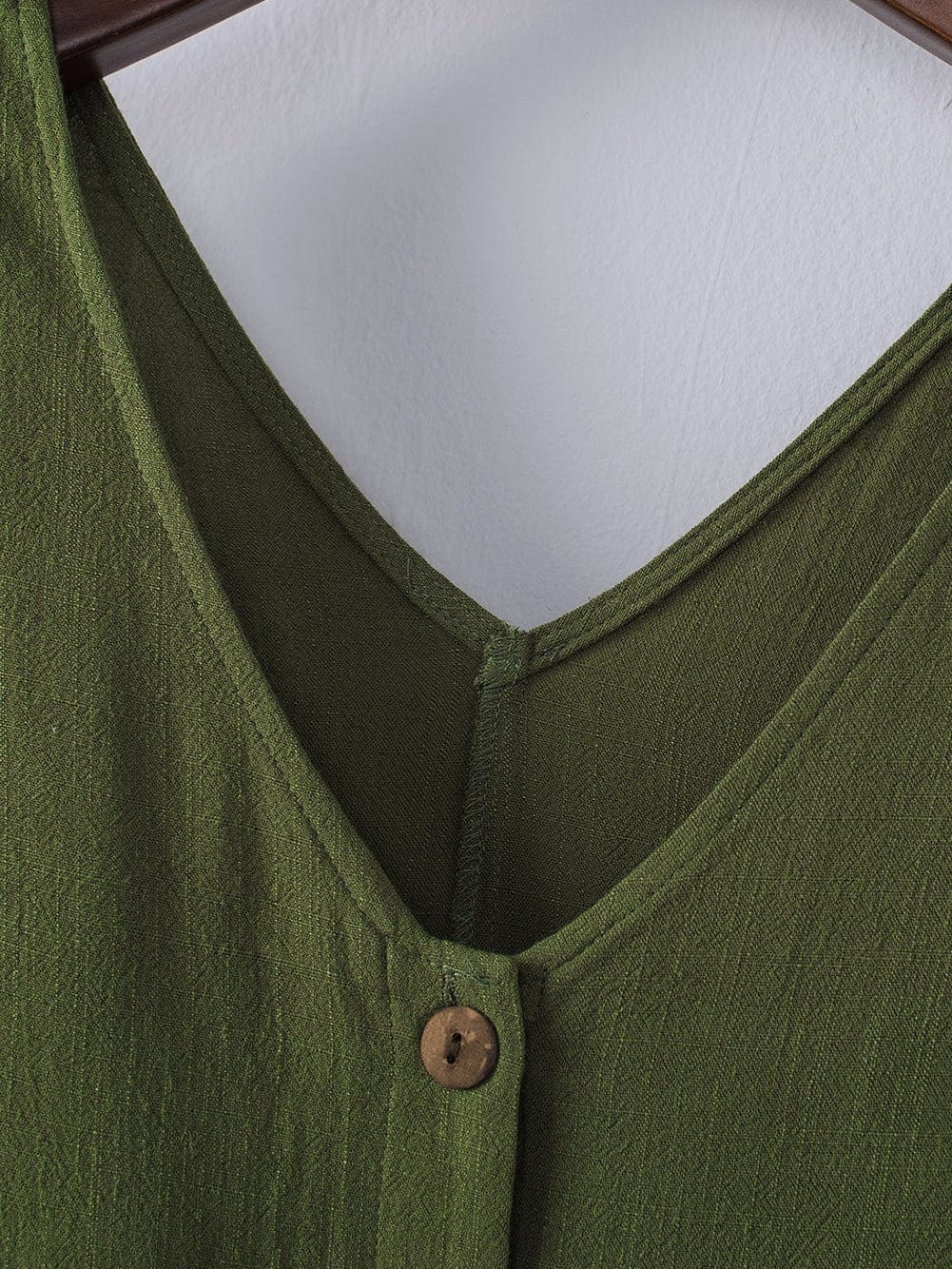 Green V Neck Button-Up Romper with Waist Belt