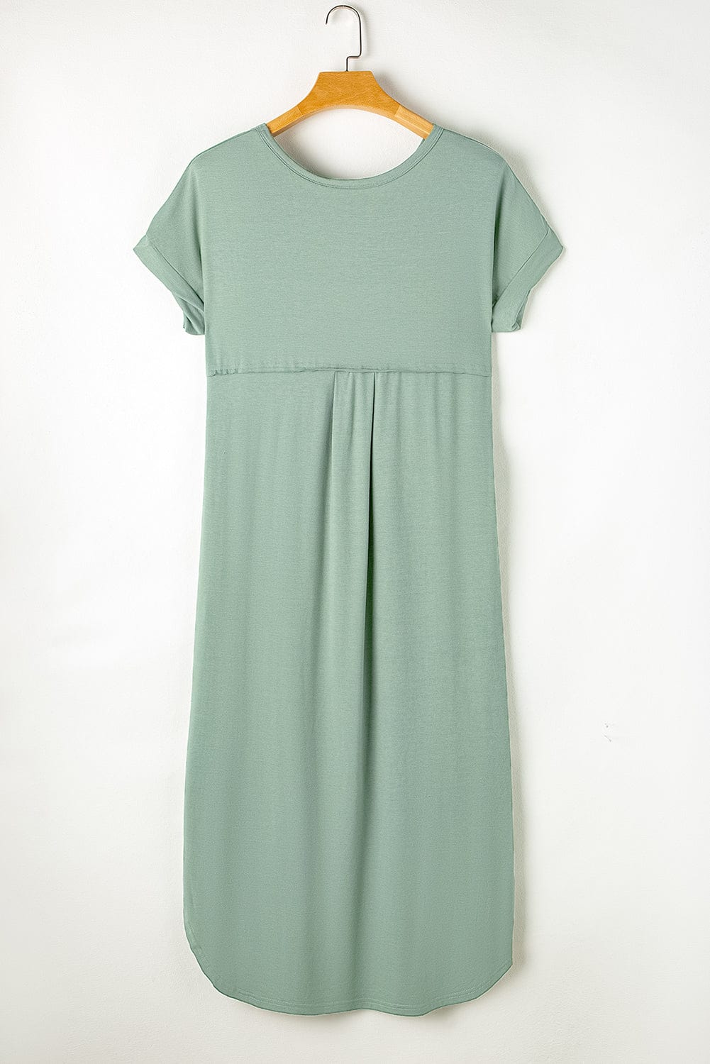 Green V Neck Maxi T-shirt Dress with Hidden Pocket Insets