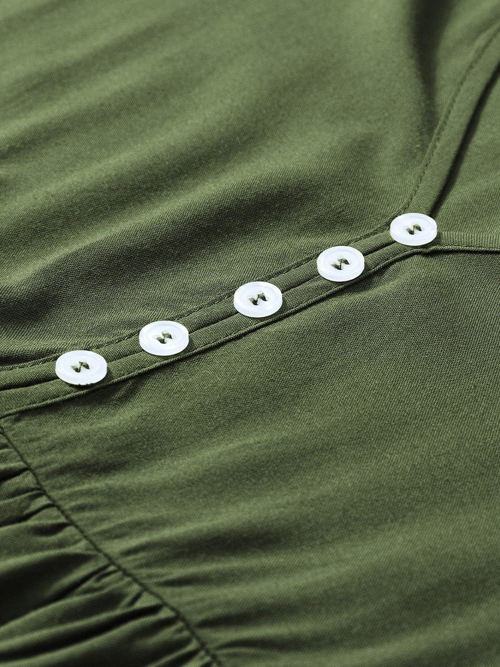 Green V-Neck Puff Sleeve Tiered Ruffled Mini Dress