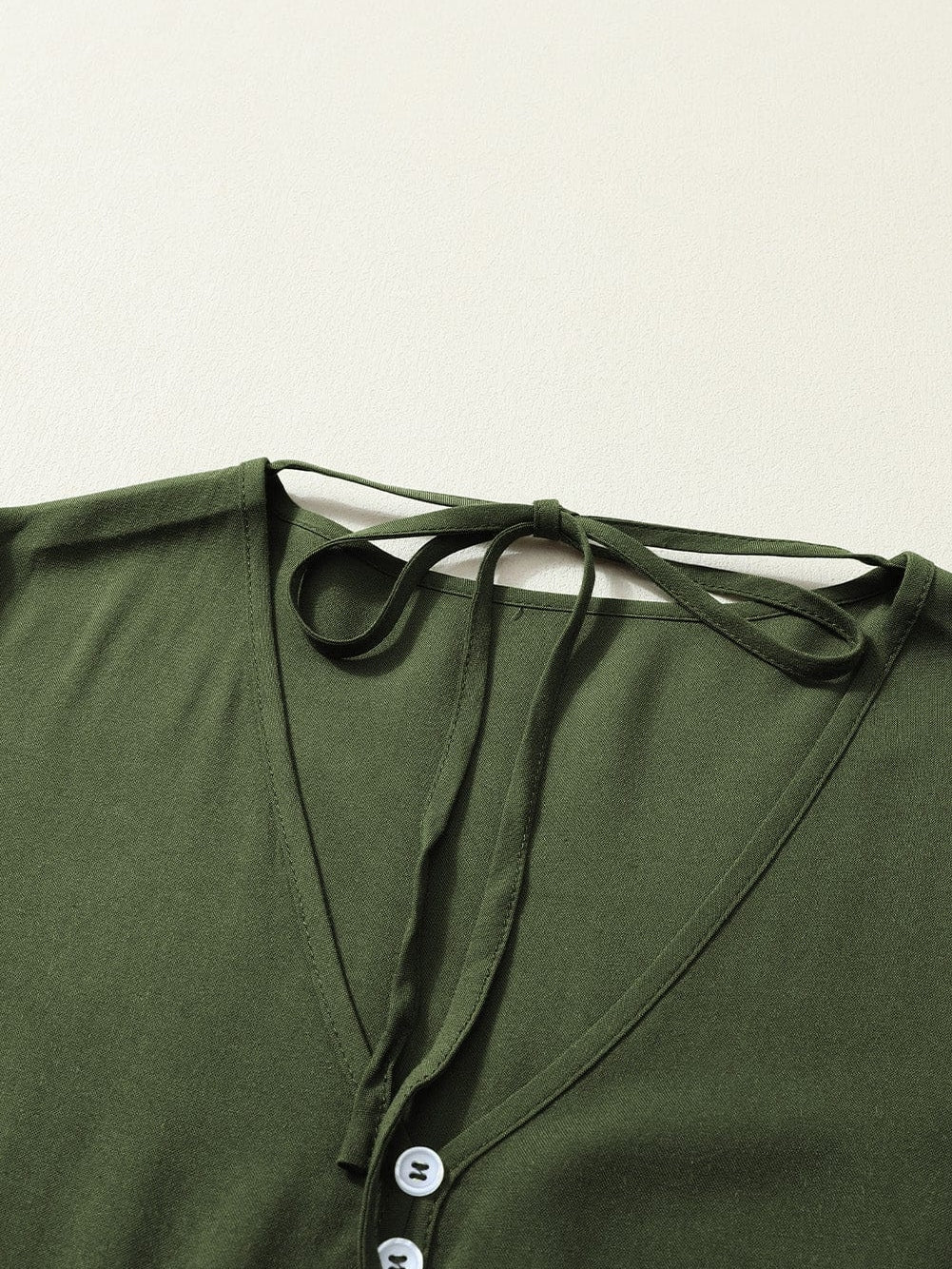 Green V-Neck Puff Sleeve Tiered Ruffled Mini Dress