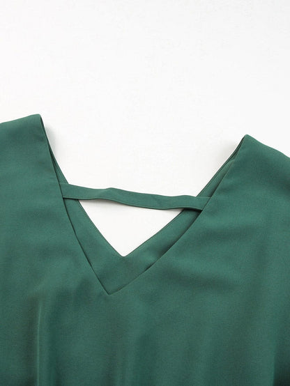 Green V Neck Ruffle Sleeve Mini Dress with High Waist