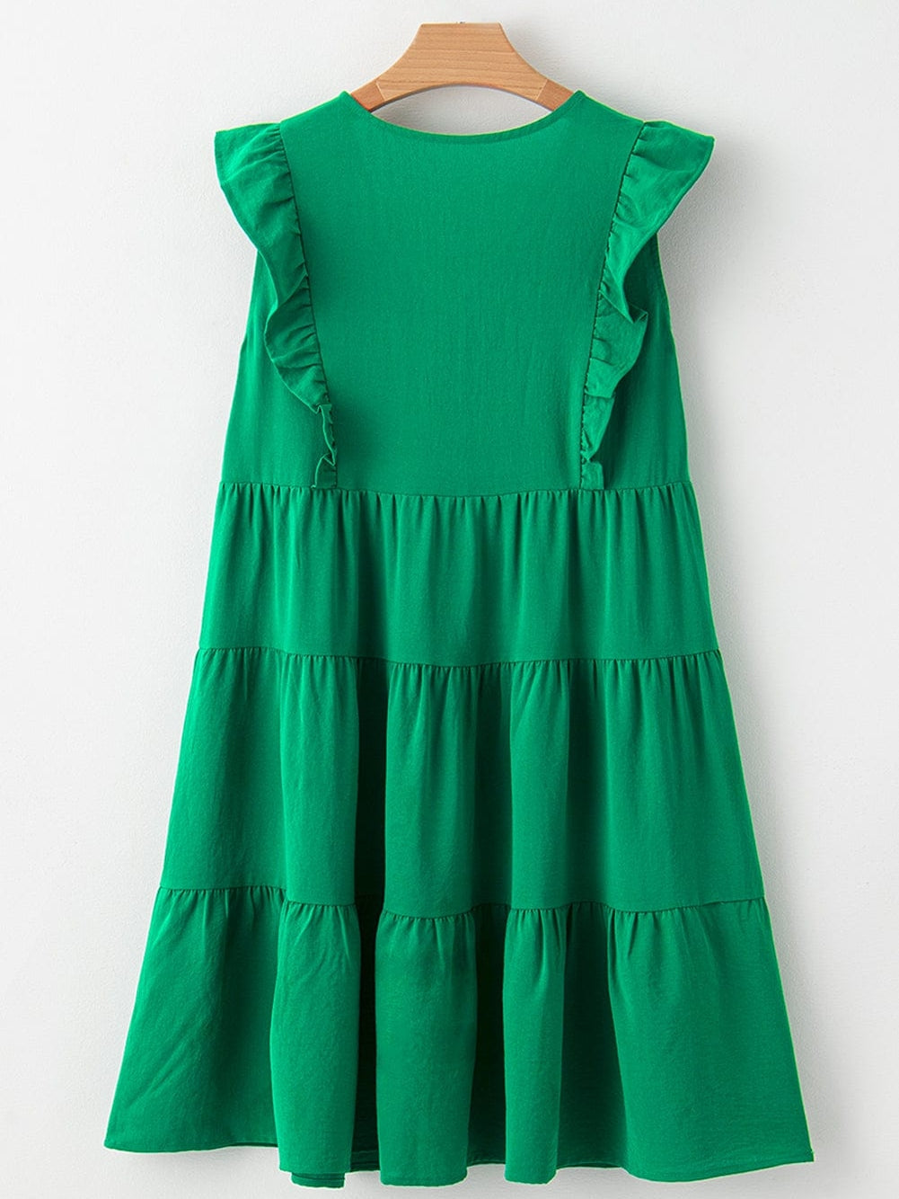 Green V Neck Ruffle Tiered Mini Dress - Stylish Choice for a Chic Ensemble
