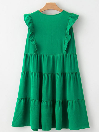 Green V Neck Ruffle Tiered Mini Dress - Stylish Choice for a Chic Ensemble