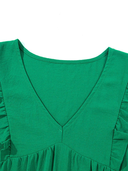 Green V Neck Ruffle Tiered Mini Dress - Stylish Choice for a Chic Ensemble