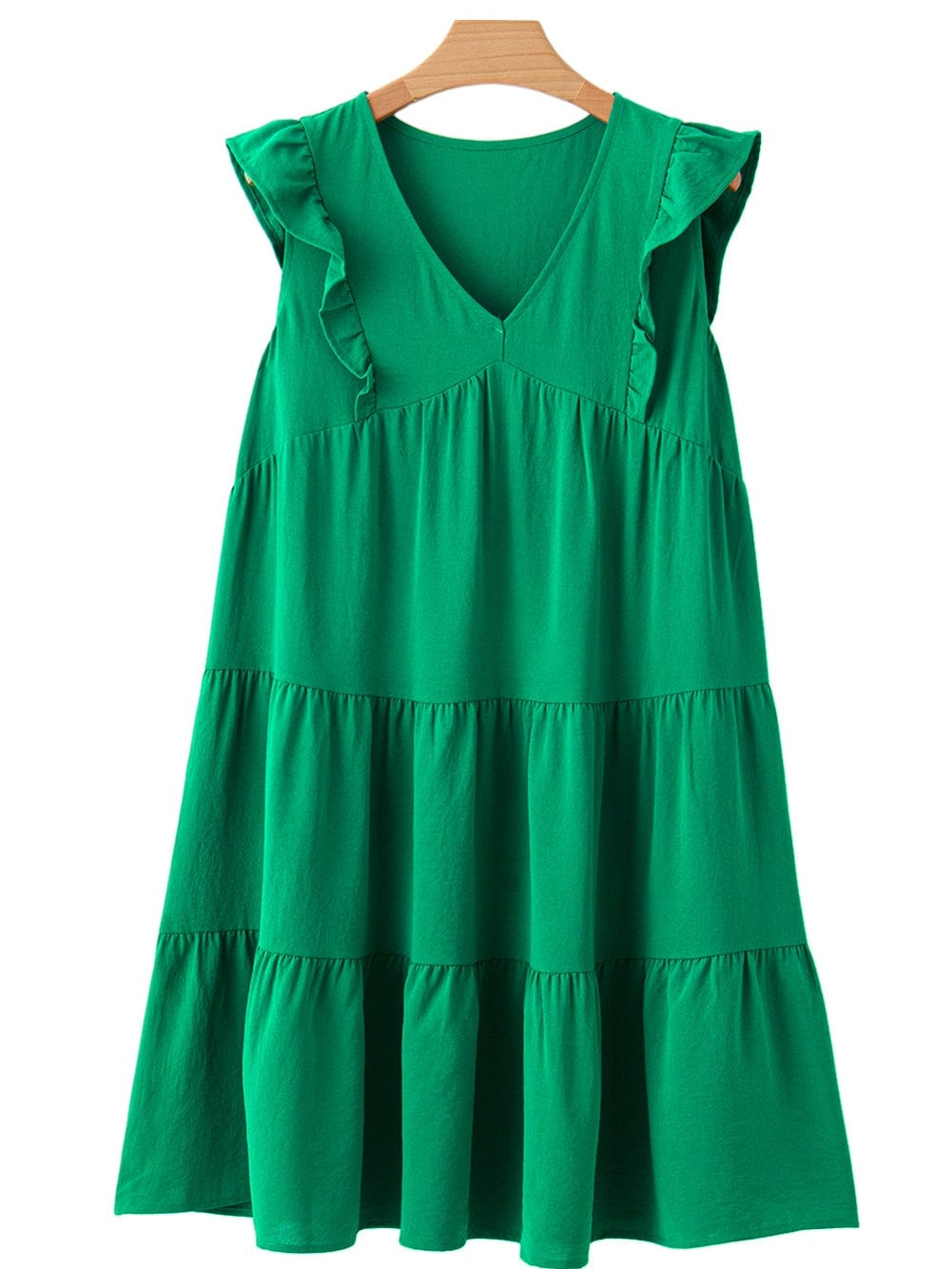 Green V Neck Ruffle Tiered Mini Dress - Stylish Choice for a Chic Ensemble