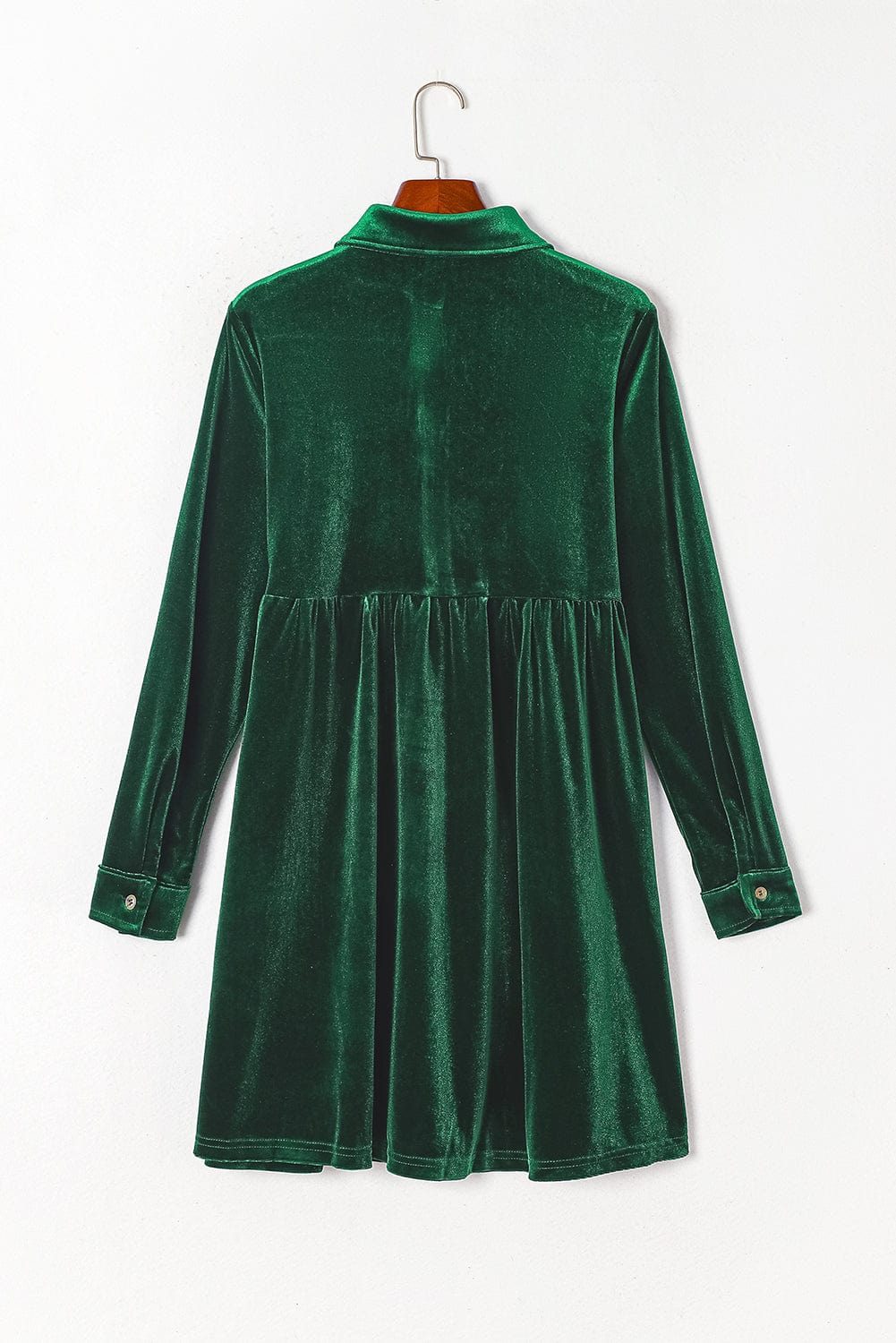 Green Velvet Ruffle Sleeve Button Up Mini Dress
