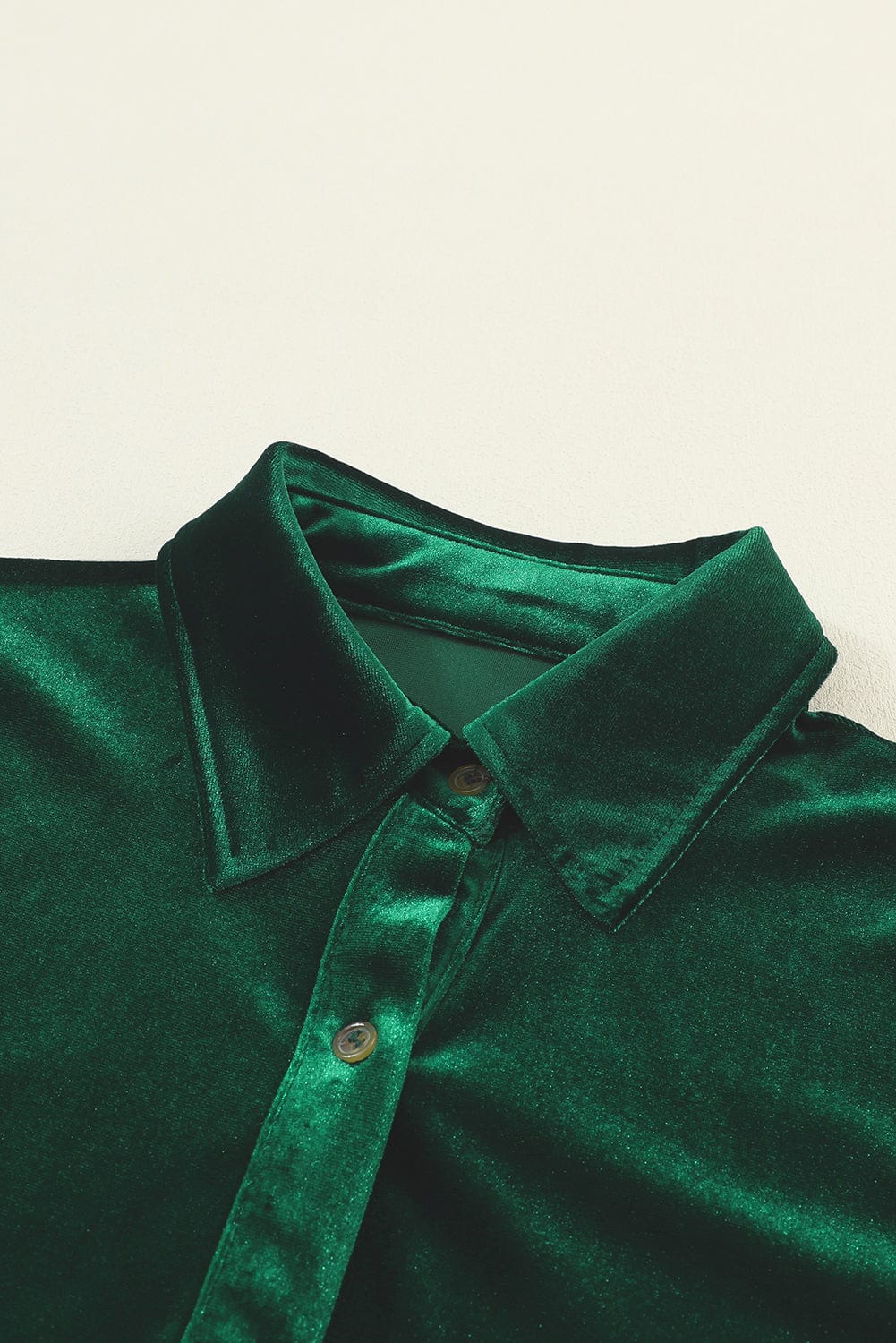 Green Velvet Ruffle Sleeve Button Up Mini Dress