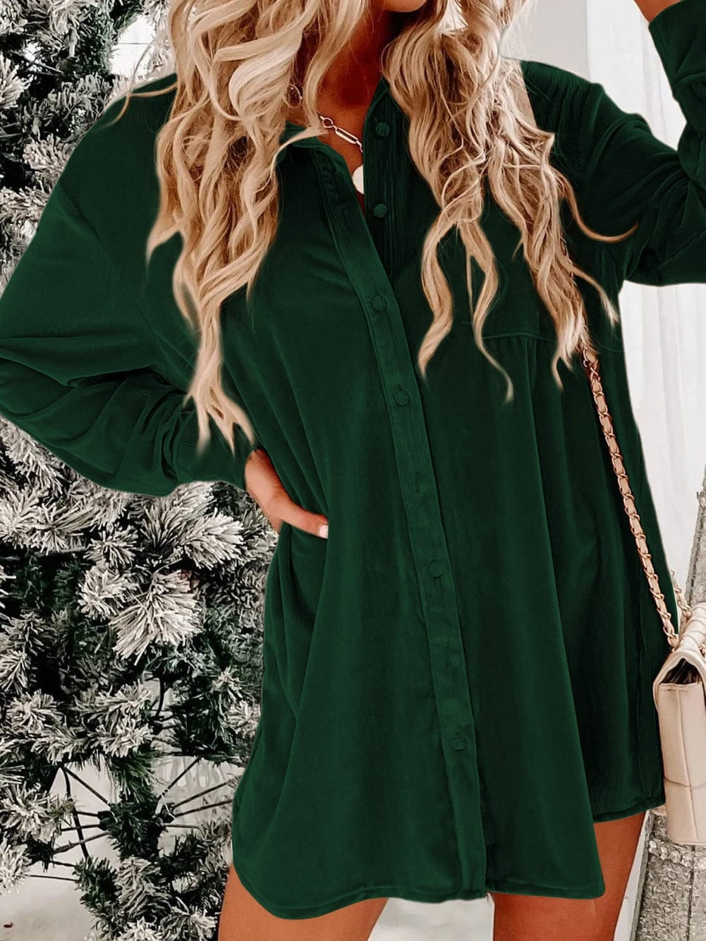 Green Velvet Square Neck Puff Sleeve Shift Mini Dress