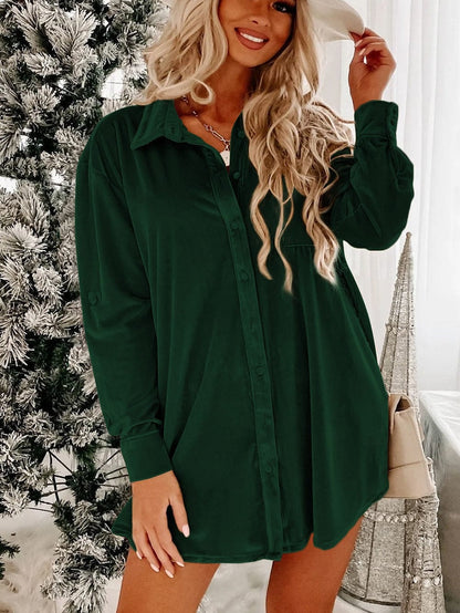 Green Velvet Square Neck Puff Sleeve Shift Mini Dress